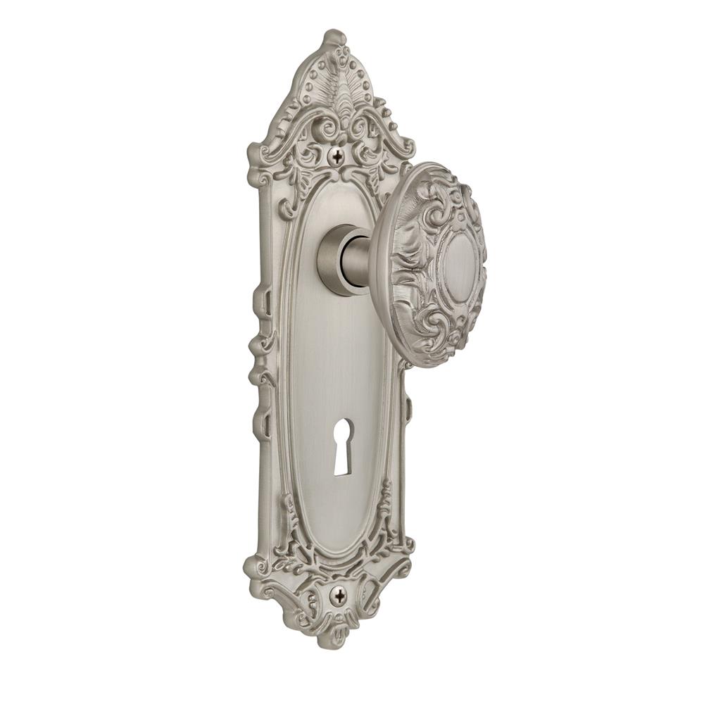 Nostalgic Warehouse VICVIC Mortise Victorian Plate with Victorian Knob and Keyhole in Satin Nickel